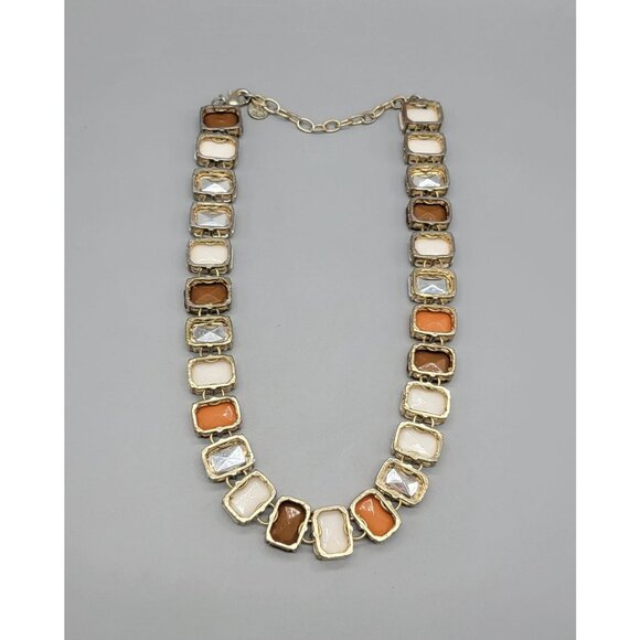 Graziano Signed Two-toned Orange White Rhinestone Rectangle Linked Necklace N1E - Picture 6 of 6